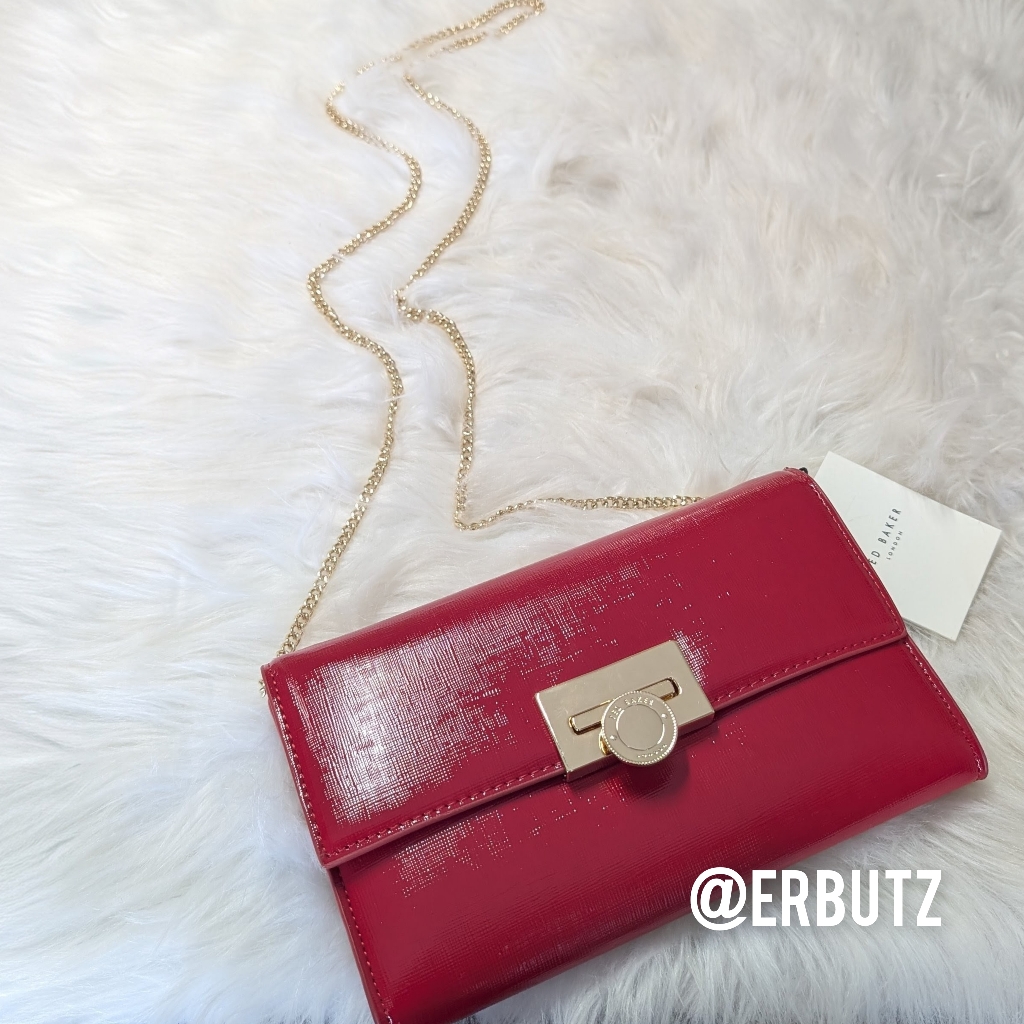 Ted Baker Parisa Classy Red Shoulder Clutch Bag With Removable Chain Strap, Kiss